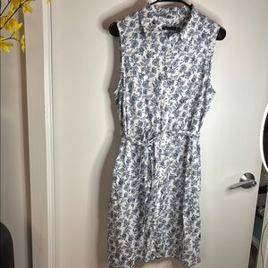 Tommy Hilfiger White and Blue Sleeveless Polo Collar Midi Dress